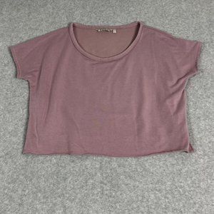 Athleta Top Shirt Womens Size Medium Pink Crop Short Sleeve Round Neck
